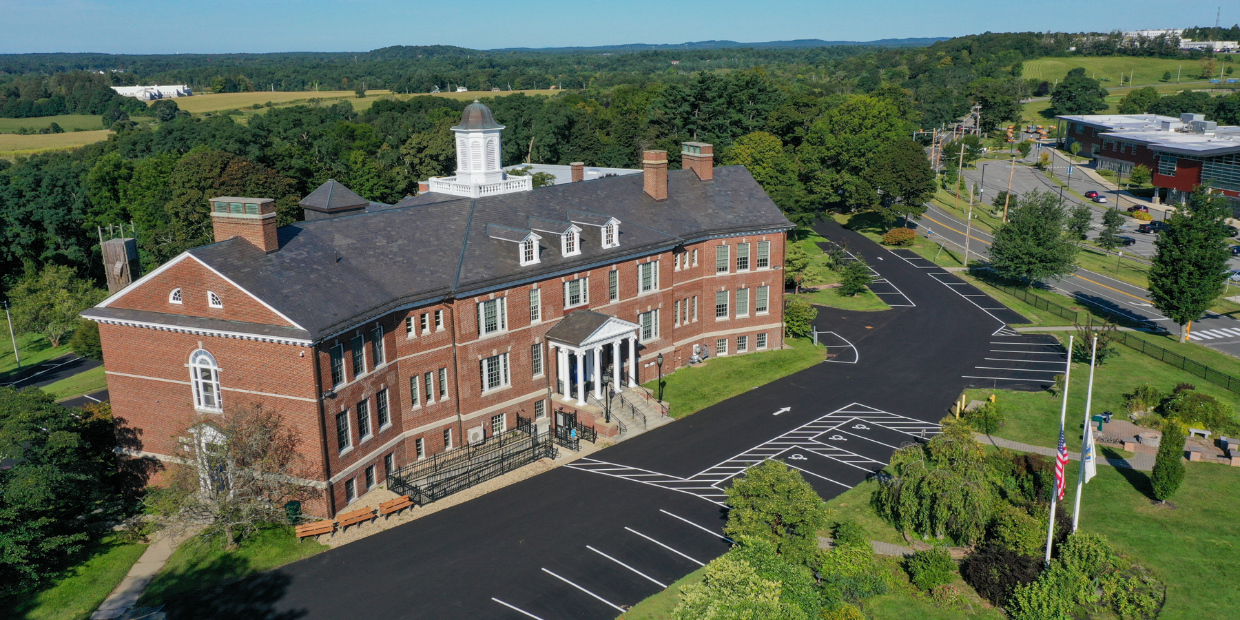 Arial view of Smith Hall. 